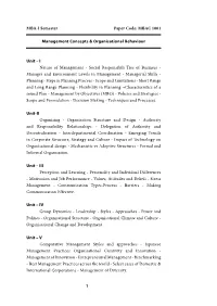 MBA Management Concepts and Organisational Behaviour 1St Year