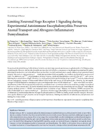 Limiting Neuronal Nogo Receptor 1 Signaling During Experimental Autoimmune Encephalomyelitis Preserves Axonal Transport and Abrogates Inflammatory Demyelination