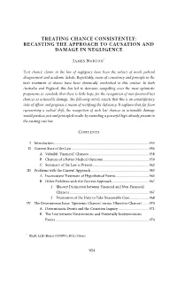 Treating Chance Consistently: Recasting the Approach to Causation and Damage in Negligence