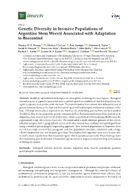 Genetic Diversity in Invasive Populations of Argentine Stem Weevil Associated with Adaptation to Biocontrol