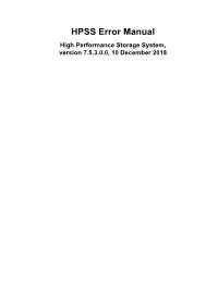 HPSS Error Manual