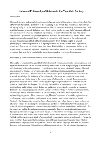 Kuhn and Philosophy of Science in the Twentieth Century