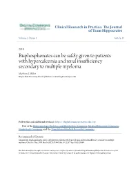 Bisphosphonates Can Be Safely Given to Patients with Hypercalcemia And