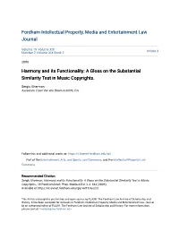 Harmony and Its Functionality: a Gloss on the Substantial Similarity Test in Music Copyrights