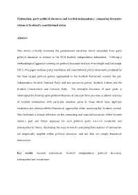 Nationalism, Party Political Discourse and Scottish Independence: Comparing Discursive Visions of Scotland’S Constitutional Status