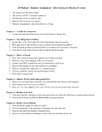 AP Biology / Summer Assignment / Silent Spring by Racheal Carson