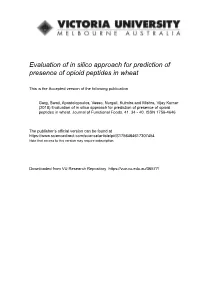 Evaluation of in Silico Approach for Prediction of Presence of Opioid Peptides in Wheat