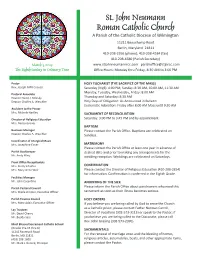 St. John Neumann Roman Catholic Church !"#:`1'."Q`" .V"-: .QC1H"01QHV'v"Q`"1CI1J$ QJ"