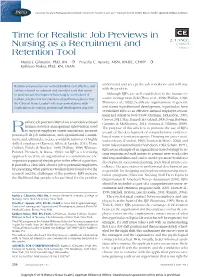 Time for Realistic Job Previews in Nursing As a Recruitment