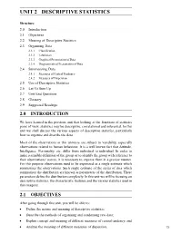 UNIT 2 DESCRIPTIVE STATISTICS Introduction to Statistics