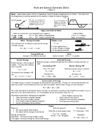 Work and Energy Summary Sheet Chapter 6