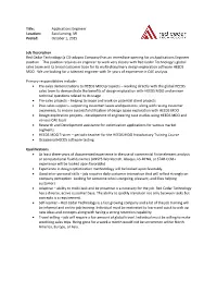 Applications Engineer Location: East Lansing, MI Posted: October 1, 2015