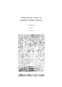 Notes for the Course in Analytic Number Theory G. Molteni