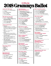 2018 Rammys Ballot