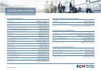 2020 Events Calendar