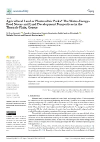 Agricultural Land Or Photovoltaic Parks? the Water–Energy– Food Nexus and Land Development Perspectives in the Thessaly Plain, Greece
