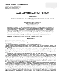 Allelopathy; a Brief Review