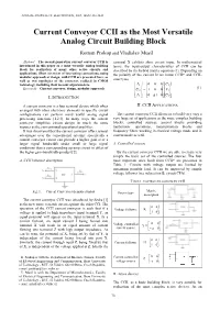 Current Conveyor CCII As the Most Versatile Analog Circuit Building Block