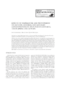 Effects of Temperature and Photoperiod on Glucose, Glycerol and Glycogen Concentrations in Helix Pomatia Linnaeus, 1758 in Spring and Autumn