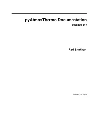 Pyatmosthermo Documentation Release 0.1