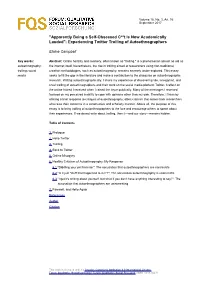 Apparently Being a Self-Obsessed C**T Is Now Academically Lauded": Experiencing Twitter Trolling of Autoethnographers