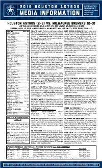 MEDIA INFORMATION Astros.Com