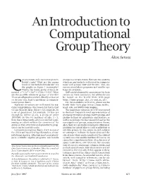 An Introduction to Computational Group Theory Ákos Seress