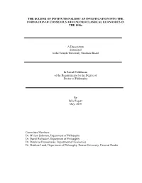AN INVESTIGATION INTO the FORMATION of CONSENSUS AROUND NEOCLASSICAL ECONOMICS in the 1950S