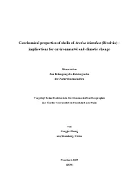 Geochemical Properties of Shells of Arctica Islandica (Bivalvia) – Implications for Environmental and Climatic Change