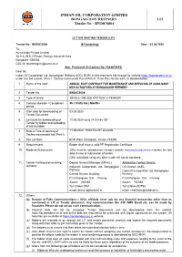 INDIAN OIL CORPORATION LIMITED BONGAIGAON REFINERY Tender No