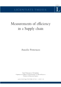 Measurements of Efficiency in a Supply Chain Measurements of Efficiency in a Supply Chain Supply a in Efficiency of Measurements
