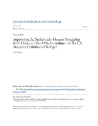 Supporting the Snakeheads: Human Smuggling from China and the 1996 Amendment to the U.S