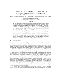 Z34bio: an SMT-Based Framework for Analyzing Biological Computation