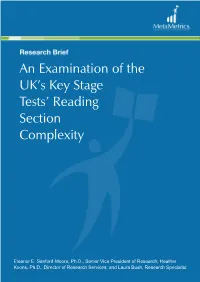 An Examination of the UK's Key Stage Tests' Reading Section Complexity
