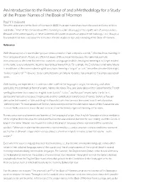 An Introduction to the Relevance of and a Methodology for a Study of the Proper Names of the Book of Mormon