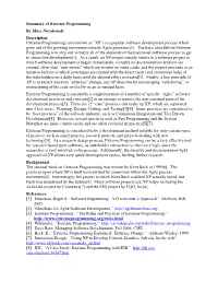 Summary of Extreme Programming by Marc Novakouski Description Extreme Programming (Also Known As “XP”) Is a Popular Software