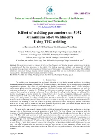 Effect of Welding Parameters on 5052 Aluminium Alloy Weldments Using TIG Welding