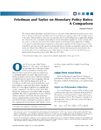 Friedman and Taylor on Monetary Policy Rules: a Comparison