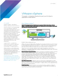 Vmware Vsphere the Leader in Virtualized Infrastructure and Your First Step to Application Modernization