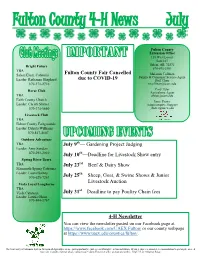 4-H Newsletter Fulton County Fair Cancelled Due to COVID-19 July