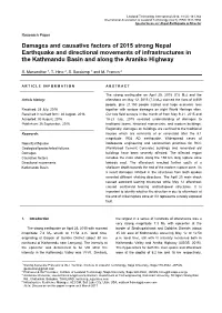 Damages and Causative Factors of 2015 Strong Nepal Earthquake and Directional Movements of Infrastructures in the Kathmandu Basin and Along the Araniko Highway
