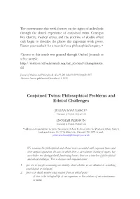 Conjoined Twins Philosophical Problems and Ethical Challanges