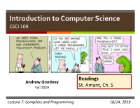 Introduction to Computer Science CSCI 109