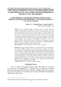 The Characteristics of Plants from Hieracium Genre Present in Alexandru Beldie Hierbarium from I.N.C.D.S