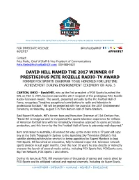 David Hill Named the 2017 Winner of Prestigious Pete