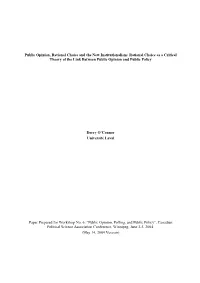 Public Opinion, Rational Choice and the New Institutionalism: Rational Choice As a Critical Theory of the Link Between Public Opinion and Public Policy