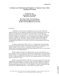 Teaching Lean Manufacturing Principles in a Capstone Course with a Simulation Workshop