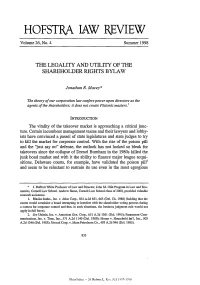 The Legality and Utility of the Shareholder Rights Bylaw