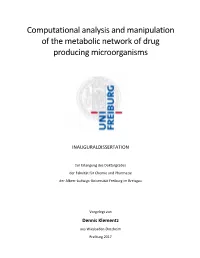 Computational Analysis and Manipulation of the Metabolic Network of Drug Producing Microorganisms