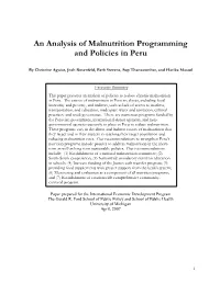 An Analysis of Malnutrition Programming and Policies in Peru